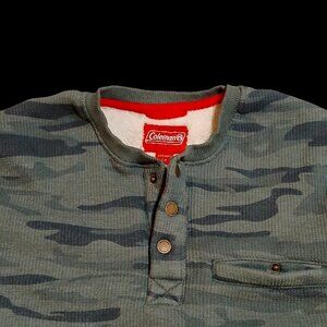 Coleman Men's Bonded Waffle Sherpa Lined Stain Resistant Henley (Olive Camo)